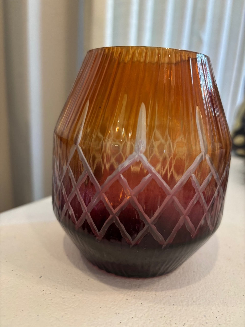 Large votive holder or vase in ombré maroon from Anthropologie